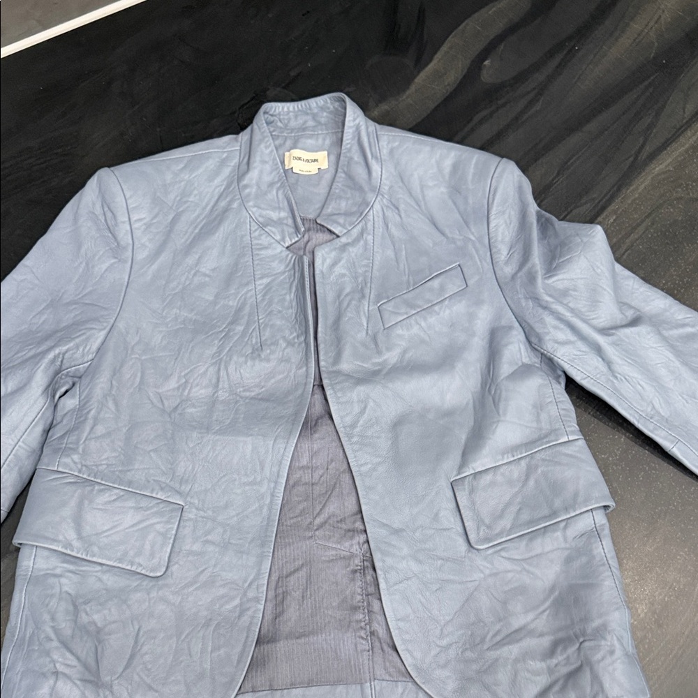 Zadig & Voltaire Verys Light Blue Leather Blazer NEW NEVER WORN - Picture 2 of 9